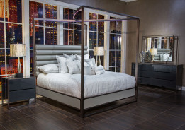Aico Metro Lights Queen Canopy Bedroom Set Midninght