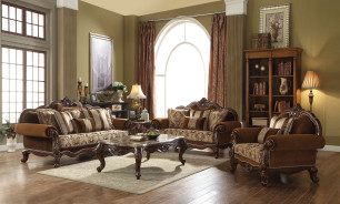 50655 Jardena Sofa Collection by Acme Fabric / Cherry Oak Finish