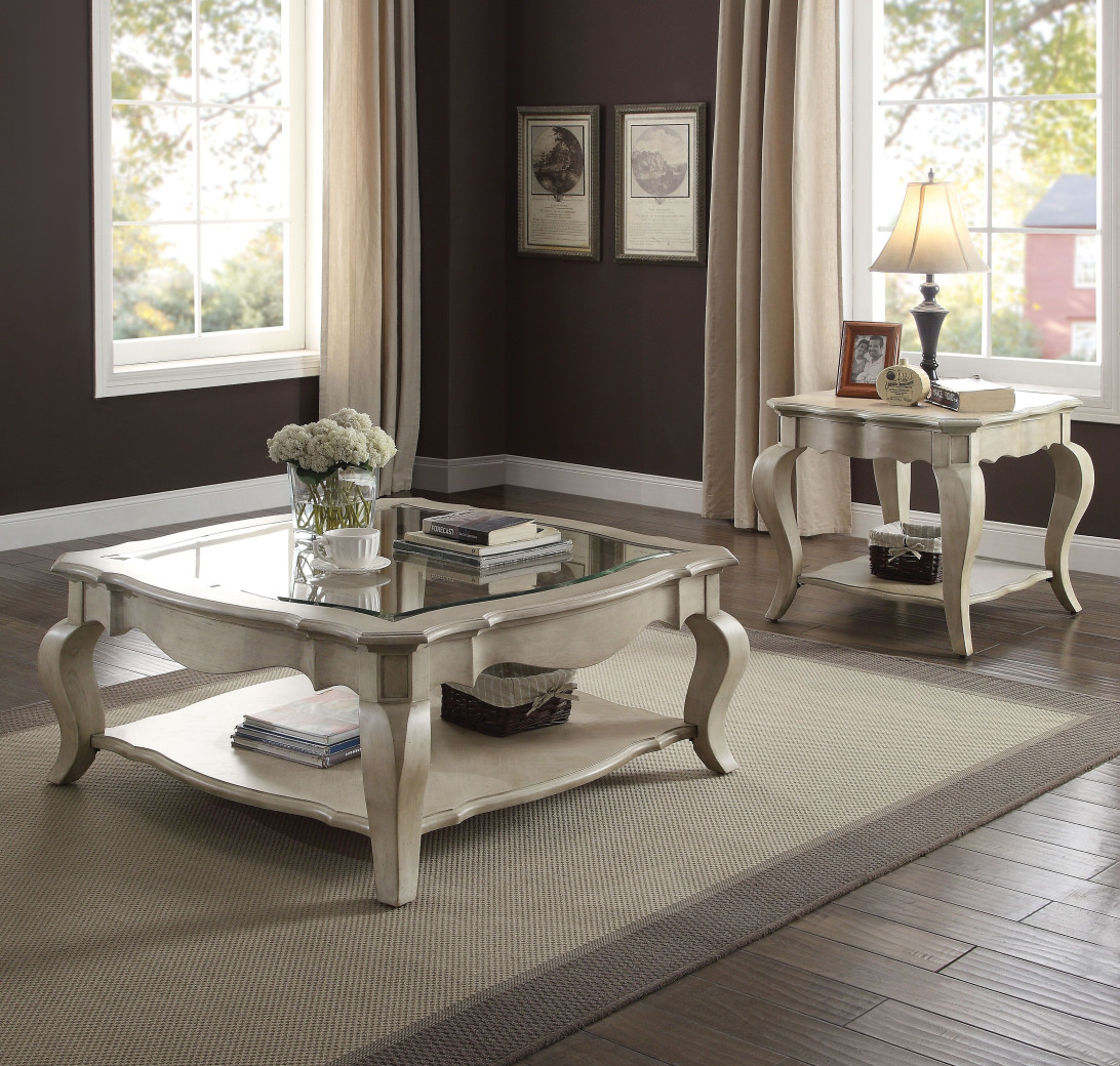 56050 Acme Living Room Chelmsford Beige Fabric/ Antique Taupe