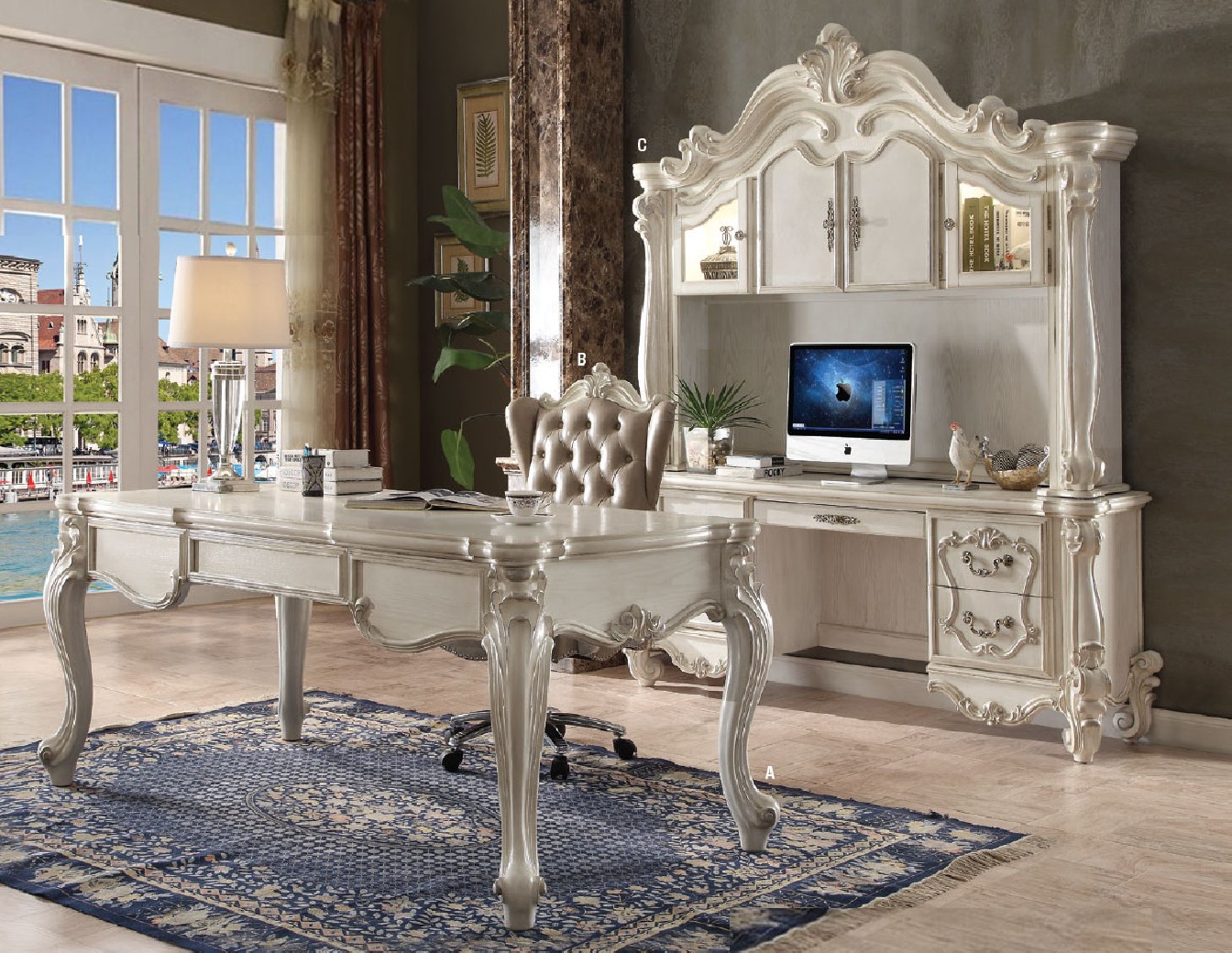 92275 Bone White Finish Office Set Acme Versailles collection