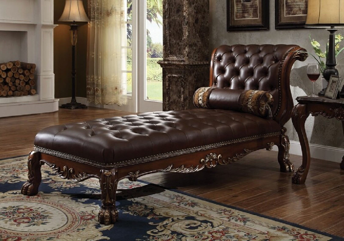 96487 PU Cherry Oak Finish Chaise Dresden Collection by Acme Furniture