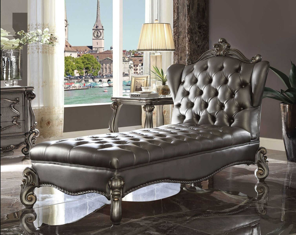 96825 Silver PU/ Antique Platinum Chaise Versailles Collection by Acme Furniture