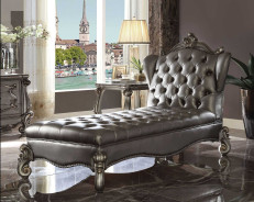 96825 Silver PU/ Antique Platinum Chaise Versailles Collection by Acme Furniture