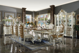 63460 Butterscotch Antique Pearl Finish Double Pedestal Dining Table Set Picardy Collection by Acme Furniture