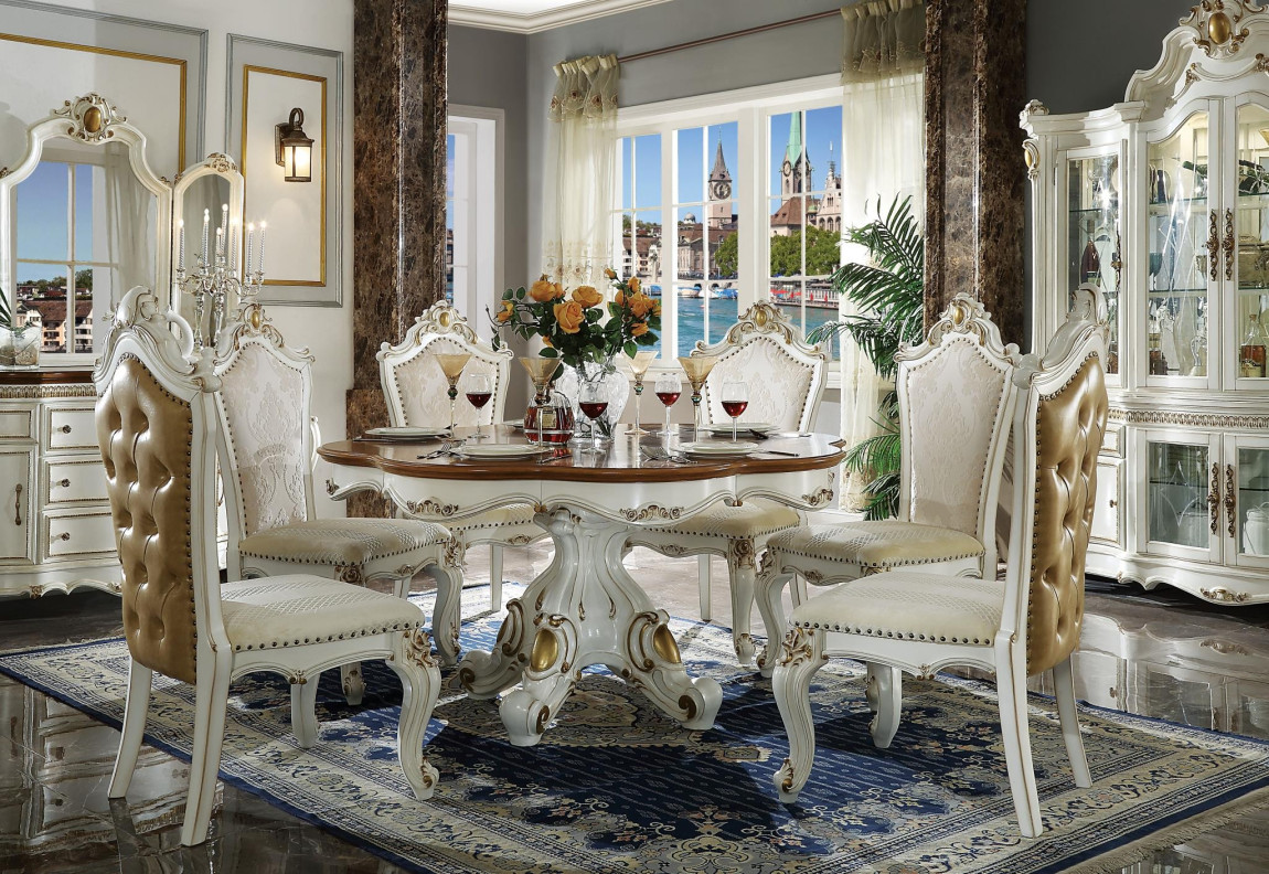 63470 Butterscotch & Antique Pearl Finish Round Dining Set Picardy Collection by Acme Furniture