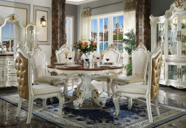 63470 Butterscotch & Antique Pearl Finish Round Dining Set Picardy Collection by Acme Furniture