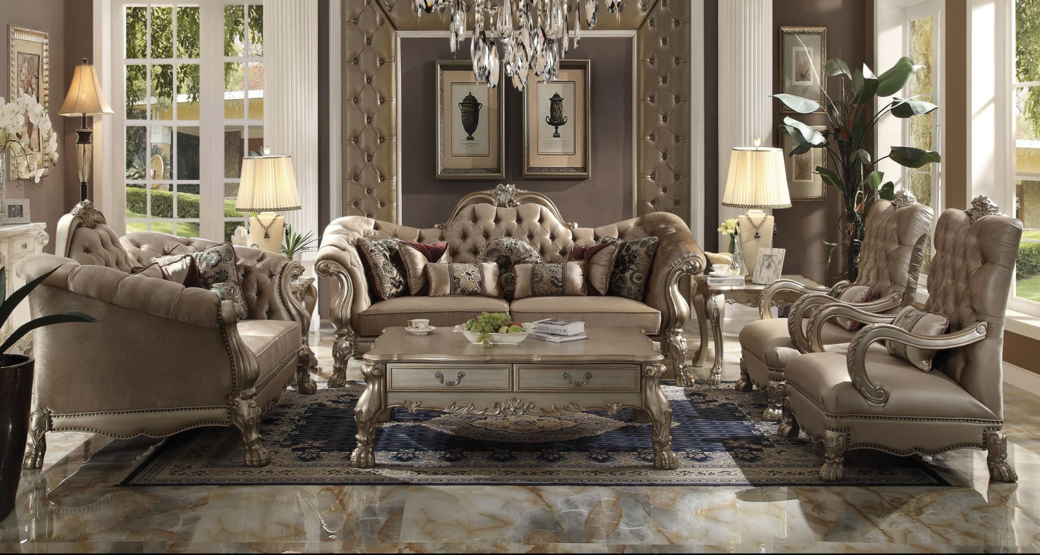 52090 Bone Velvet / Gold Patina Finish Living room Acme Dresden Collection
