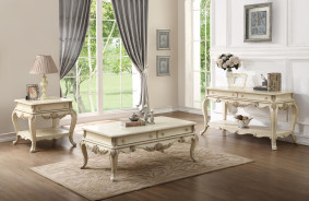 56020 Gray Fabric /Antique White Finish Living room Acme Ragenardus Collection