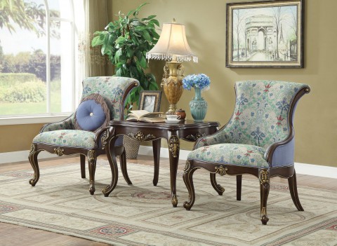 50845 Ameena Fabric / Espresso Finish French Provincial Accent Chair