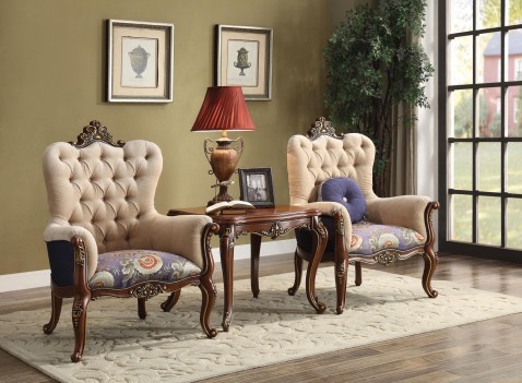 50846 Cortina Fabric/ Cherry Oak Finish Accent Chair Acme