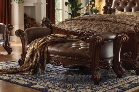 96490 PU / Cherry Finish Bed side Bench Acme Vendome Collection