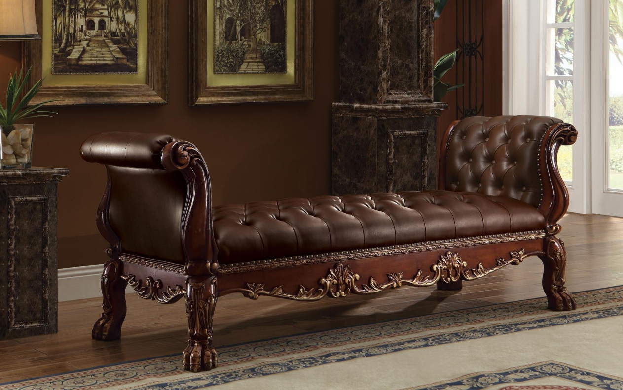 96486 Cherry Oak Finish Bed side Bench Dresden Collection by Acme Furniture