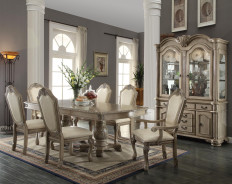 64065 Antique White Finish Dining Set Double Pedestal Table Chateau De Ville by Acme Furniture