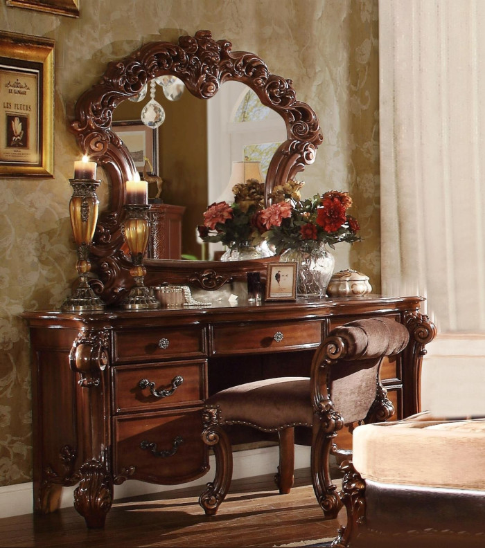 22009 Cherry finish Vanity & Mirror Vendome Collection By Acme Furniture