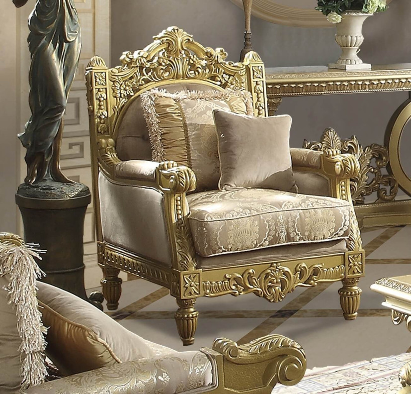 HD 2659 Homey Design Traditional Wood Finish Upholstered Accent Chair