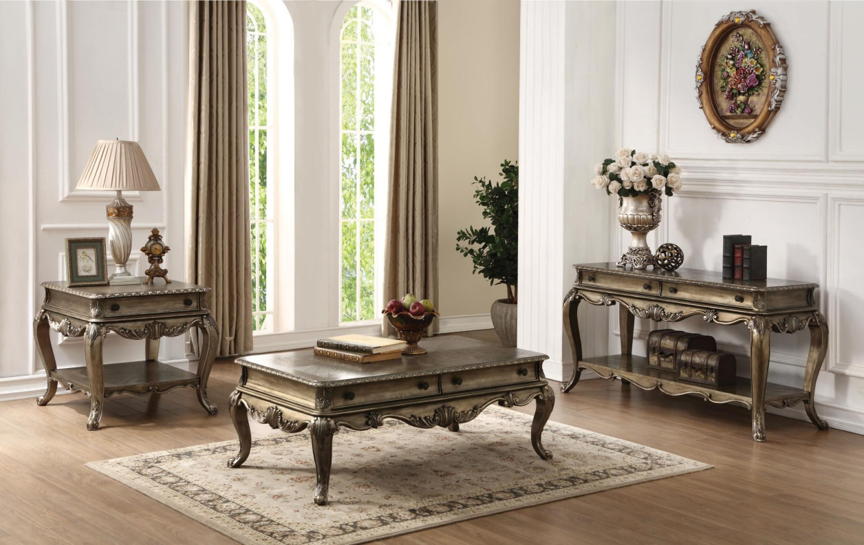 86030 Vintage Oak Finish Occasional Tables Ragenardus Collection By Acme Furniture