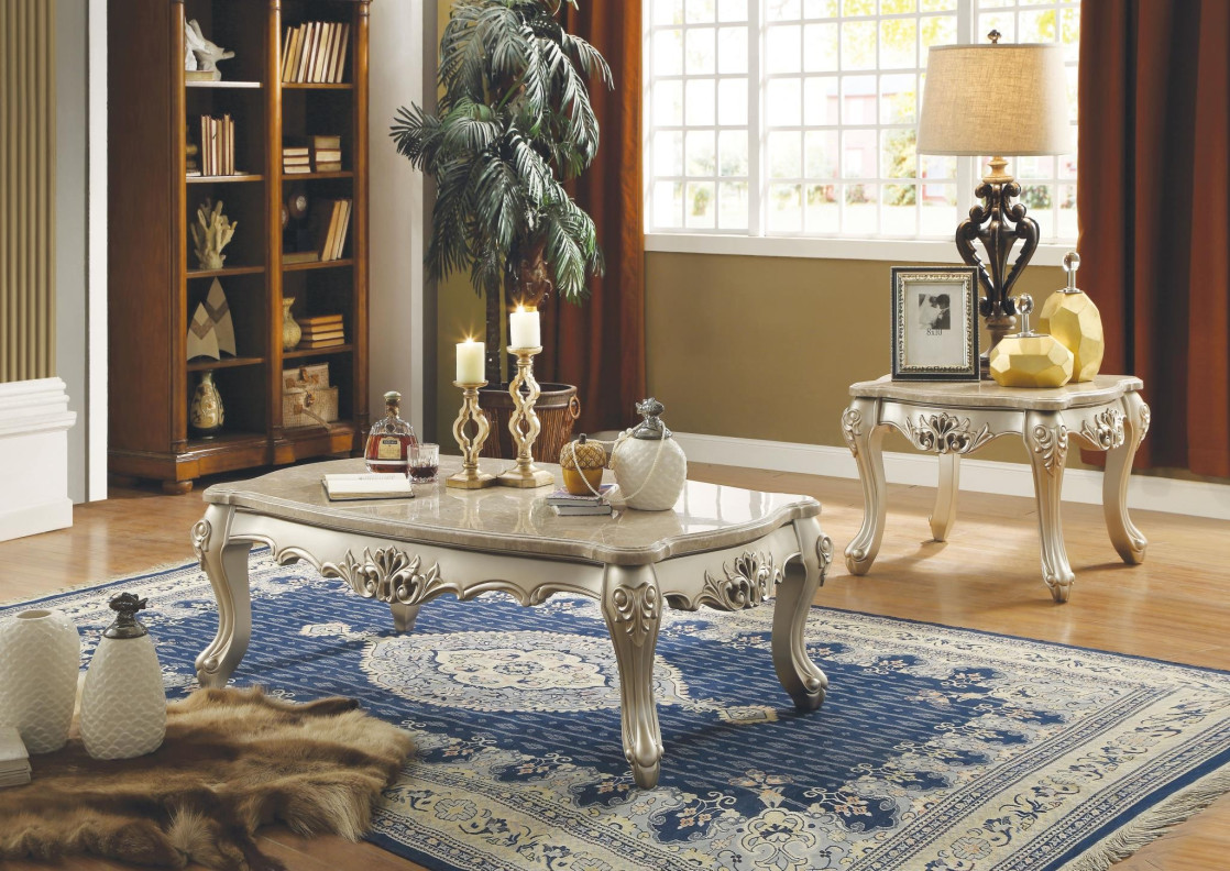 81040 Marble Top Champagne Finish Occasional Tables Ranita Collection By Acme Furniture