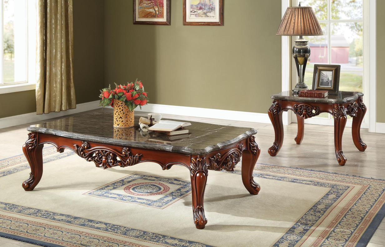 83065 Marble Top Walnut Finish Occasional Tables Acme Eustoma Collection