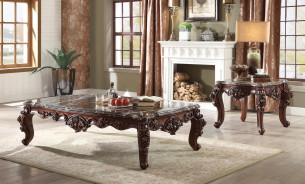 83070 Marble Top Walnut Finish Occasional Tables Forsythia Collection By Acme Furniture