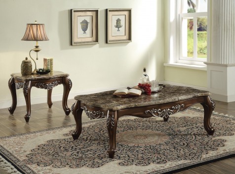 82145 Marble Top Antique Oak Finish Ocassional Tables Latisha Collection
