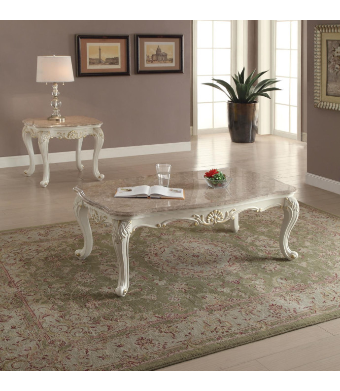 83540 Occasional Tables Pearl White Finish Marble Top by Acme Furniture