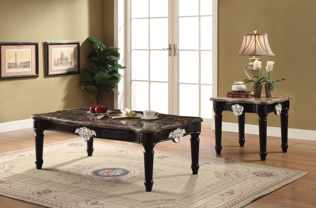82150 Marble Top  Black Finish Ocassional Tables Acme Ernestine Collection