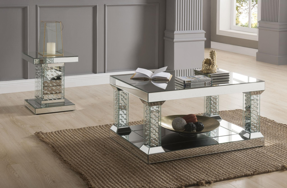 80285 Mirrored Faux Crystals Ocassional Tables Acme Nysa Collection