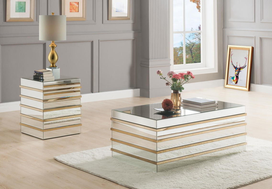 80330 Mirrored Gold Ocassional Table Acme Osma Collection