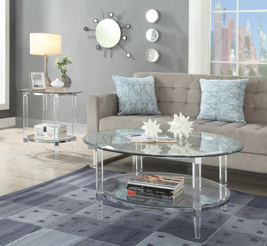 80945 Clear Acrylic Chrome & Clear Glass Ocassional Tables Acme Polyanthus Collection