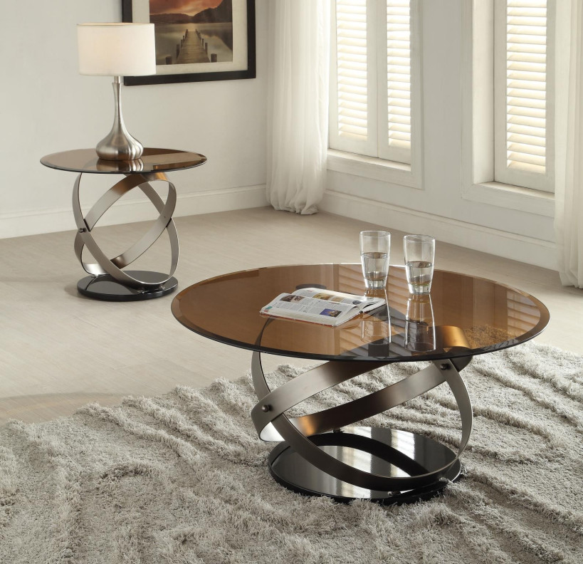 80925 Satin Black Finish Smoky Glass Ocassional Tables Acme Olly Collection