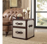 82290 Vintage Dark Brown Top Grain Leather Aluminum Ocassional Tables Acme Aberdeen Collection