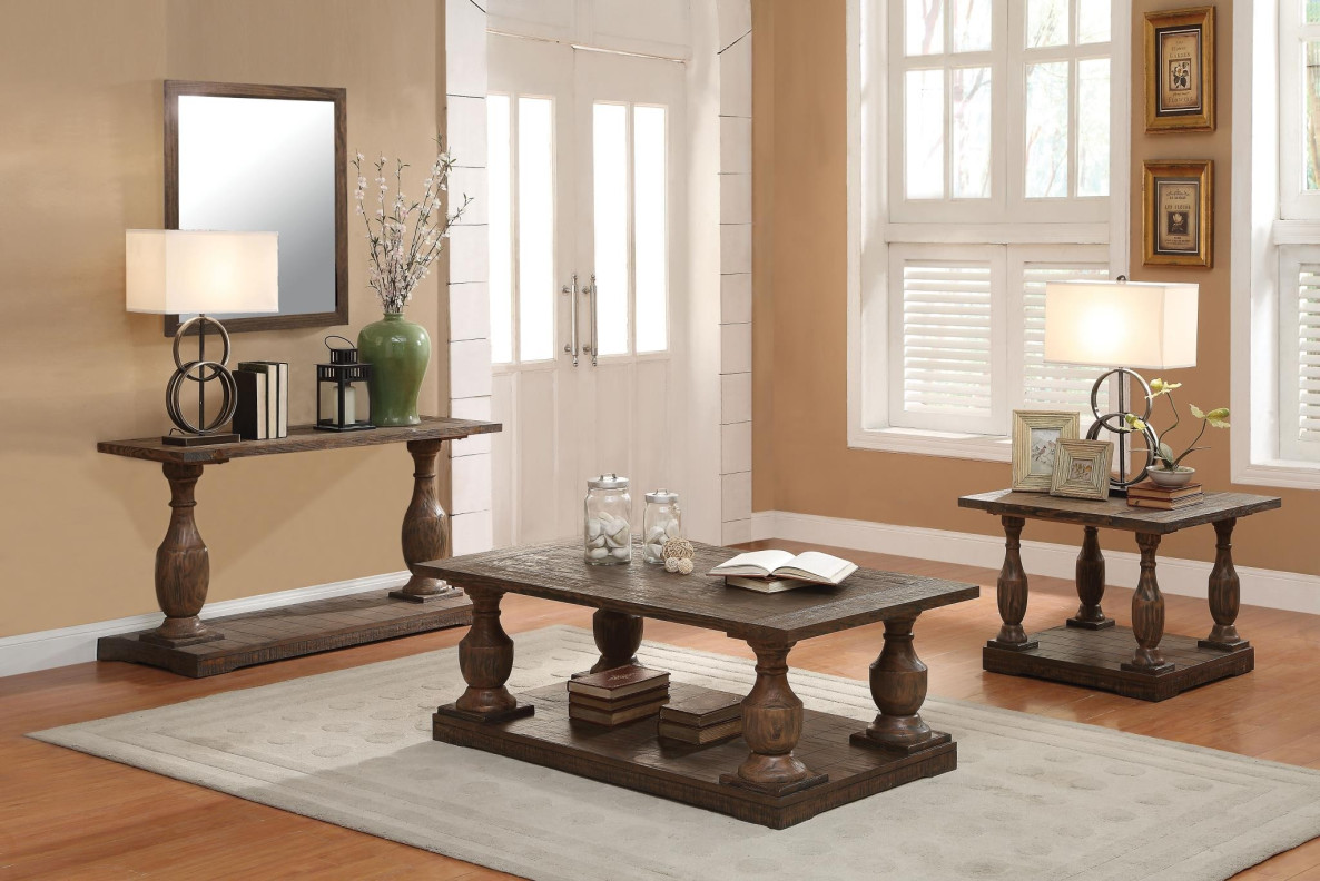 81605 Salvage Brown Finish Ocassional Tables Acme Hanson Collection