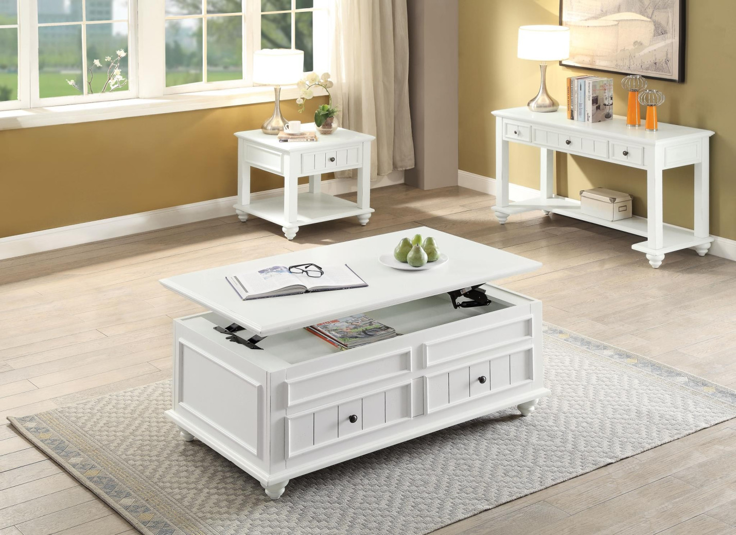 83325 White Washed Finish Ocassional Tables Lift Top Acme Natesa Collection