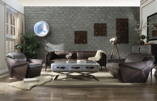 52475 Espresso Top Grain Leather / Aluminum Sofa Silchester Contemporary Acme Furniture Collections