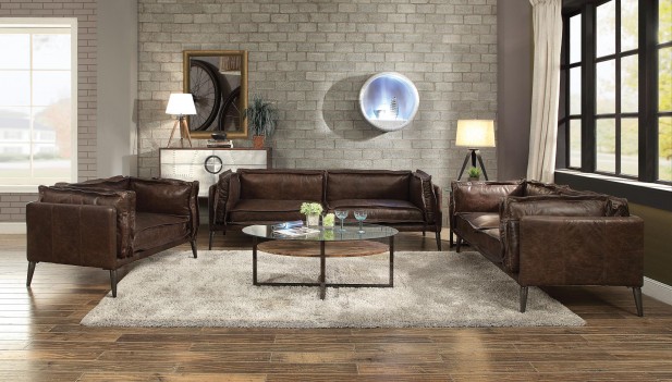 52480 Distress Chocolate Top Grain Leather Contemporary Acme Furniture Collections