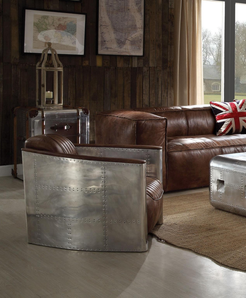 53545 Retro Brown Tops Grain Leather Sofa set Acme Brancaster Collection