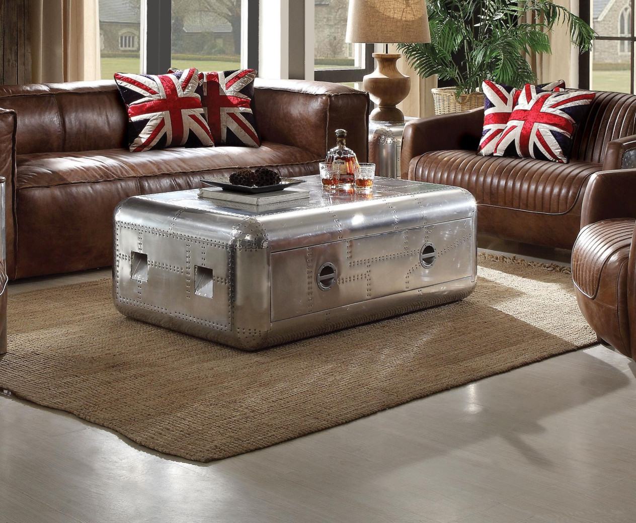 53545 Retro Brown Tops Grain Leather Sofa set Acme Brancaster Collection