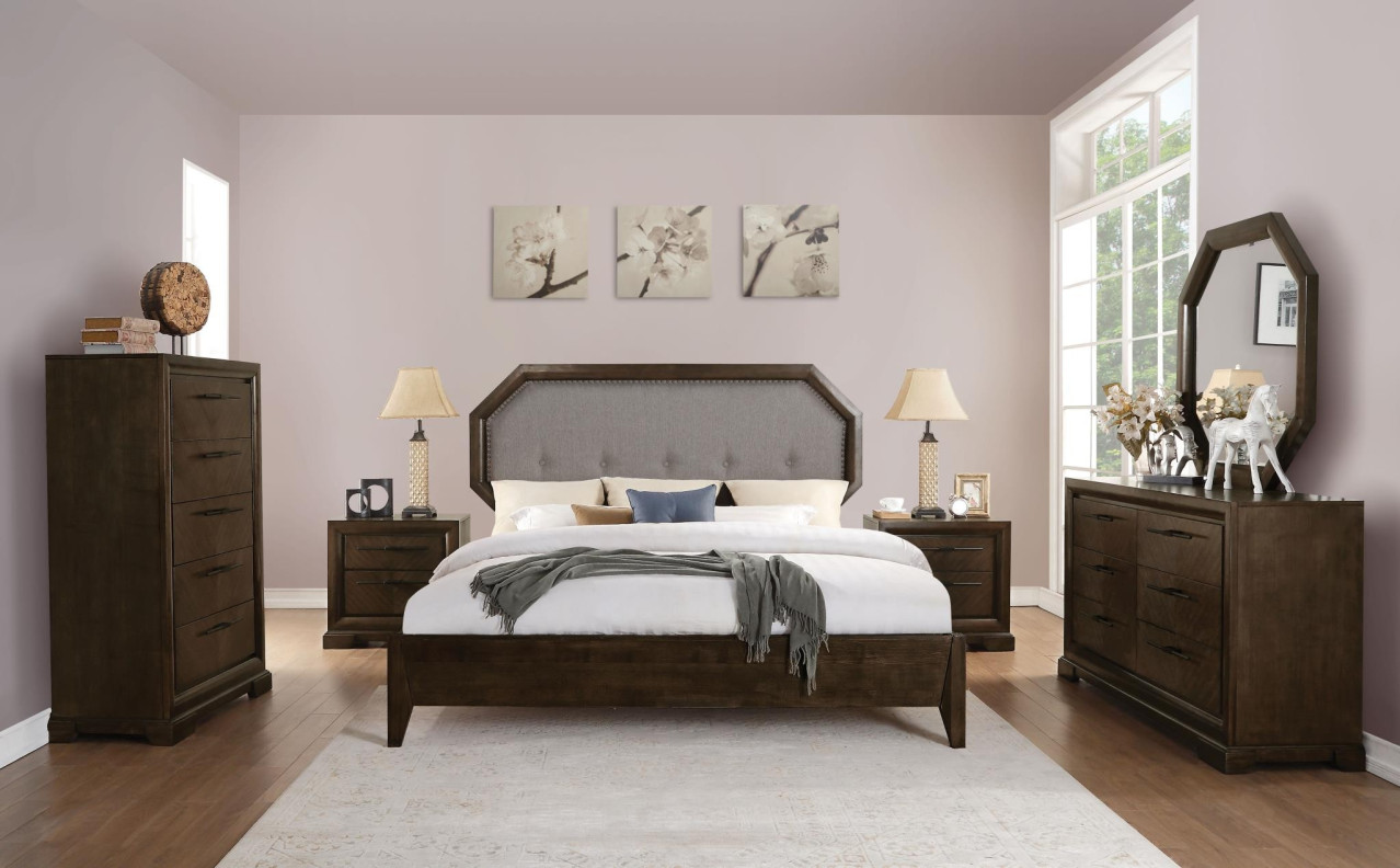 24090 Light Gray Fabric / Tobacco Finish Bedroom Set By Acme Furniture
