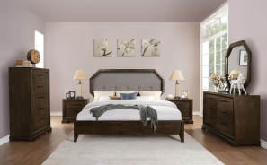 24090 Light Gray Fabric / Tobacco Finish Bedroom Set By Acme Furniture