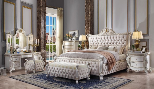 27880Q Fabric & Antique Pearl Finish Bedroom Set Acme Picardy Collection