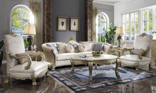 54875 Bone PU / Gold Patina Finish Living Room Acme Dresden II Collection