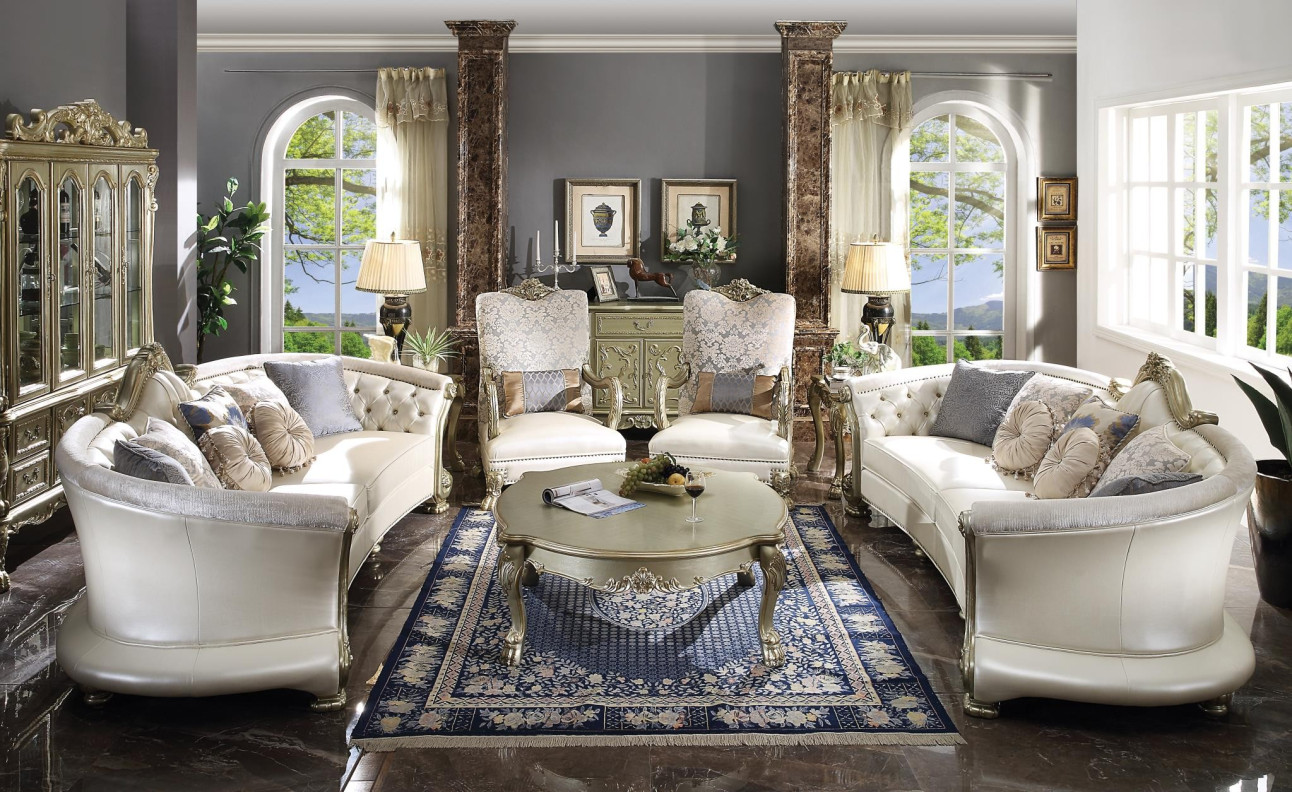54875 Bone PU / Gold Patina Finish Living Room Acme Dresden II Collection