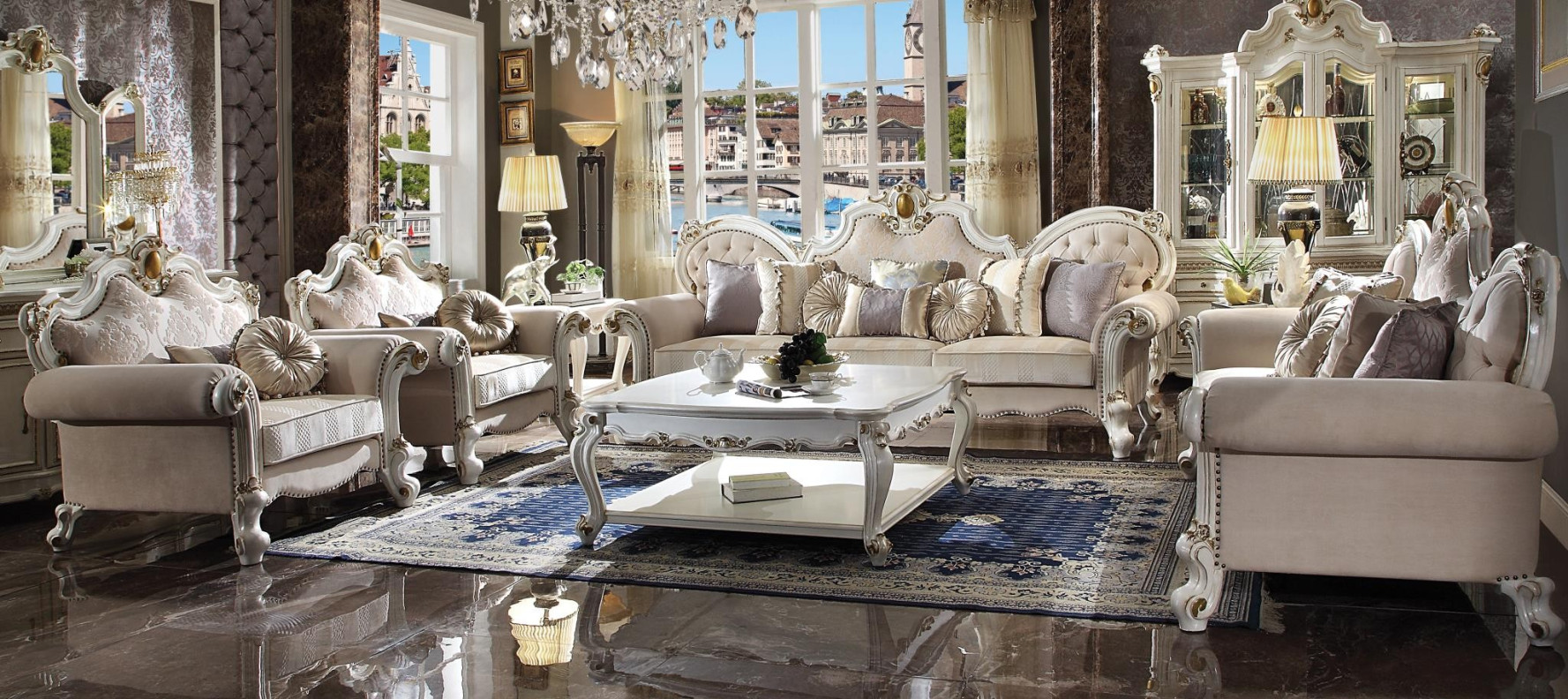 55465 Fabric / Antique Pearl Finish Oversized Sofa Picardy Collection by Acme Furniture