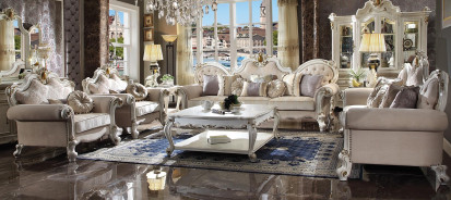 55465 Fabric / Antique Pearl Finish Oversized Sofa Picardy Collection by Acme Furniture