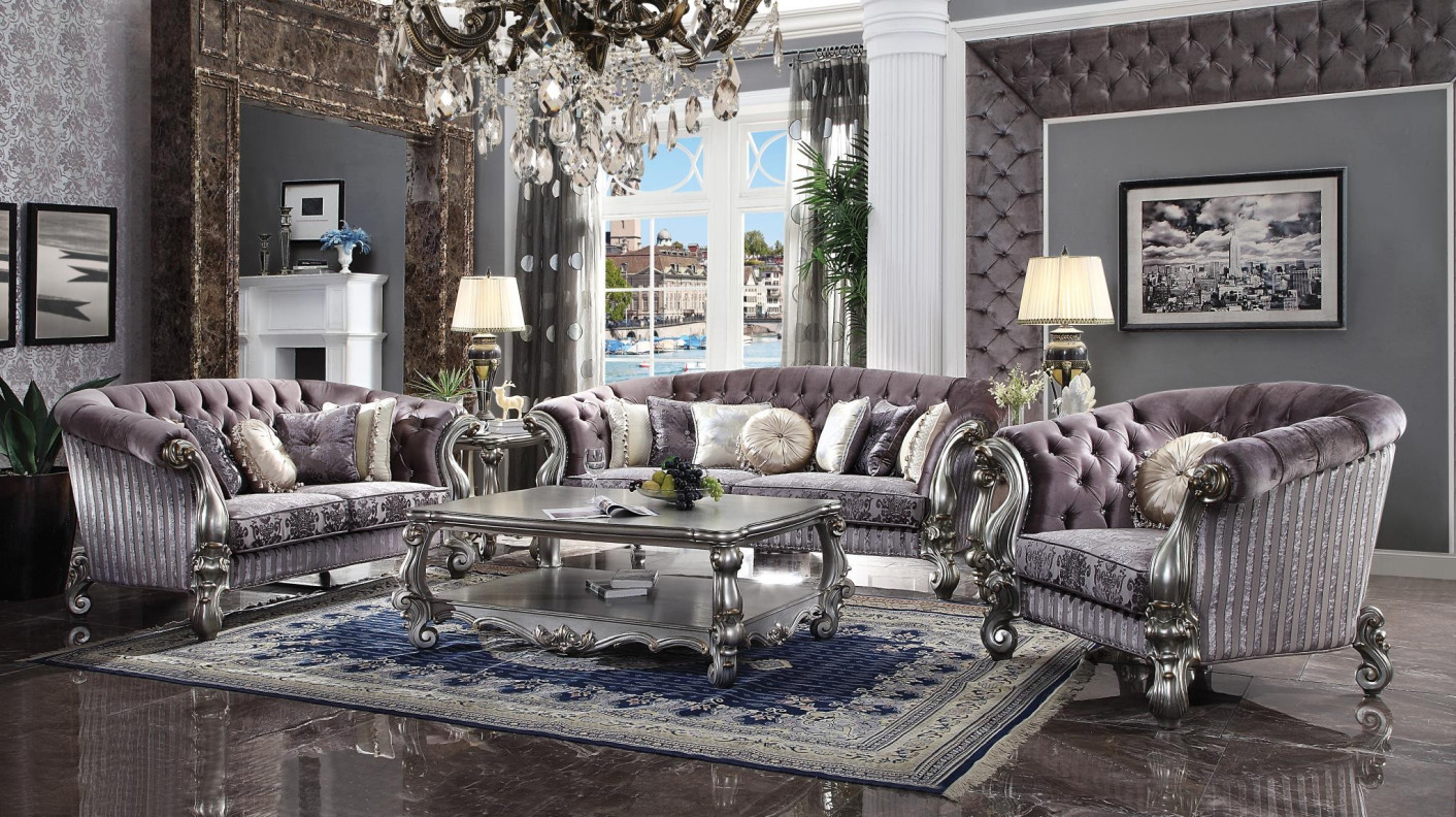 56825 Velvet / Antique Platinum Finish LIving Room Acme Versailles Collection