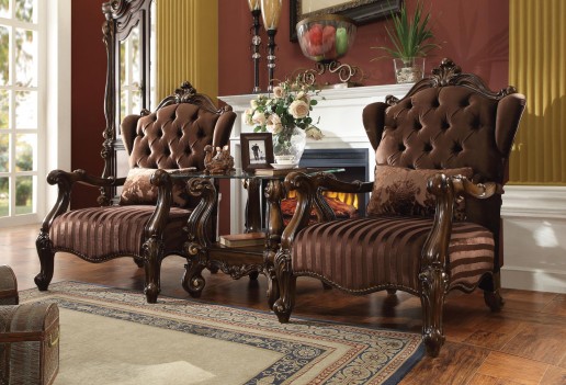 52082 Brown Velvet Cherry Oak Finish Accent Chair Acme Versailles Collection