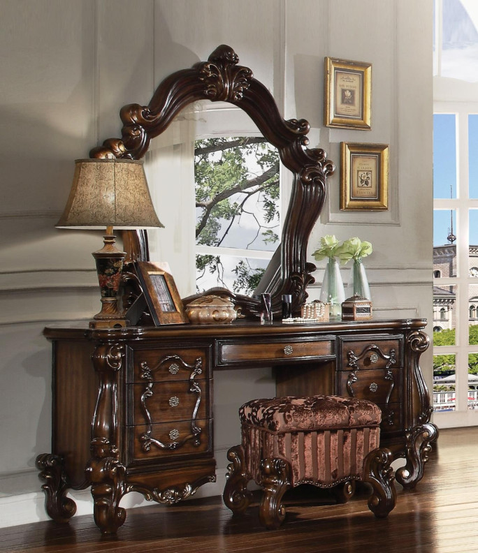 21107 Versailles Collection Cherry Oak Vanity & Mirror By Acme Furniture