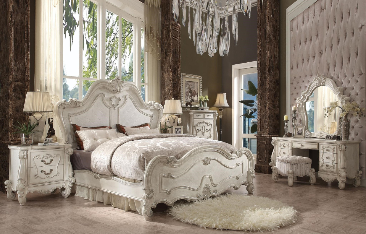 21760Q Bedroom Set Versailles Collection Bone White Finish By Acme Furniture