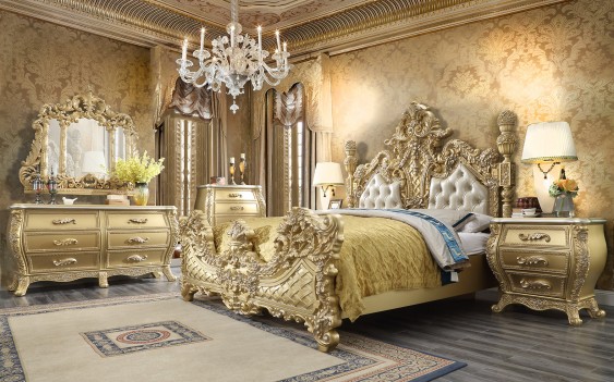 HD 1801 Homey Design Bed Victorian Style Metallic Gold finish