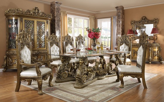 HD 1802 Dining Set Homey Design Victorian Style Brown Finish